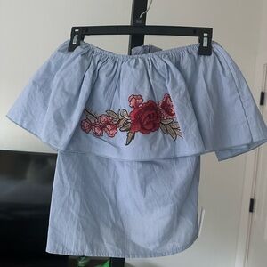 Blue Sleeveless Top with Floral Embroidery NWT